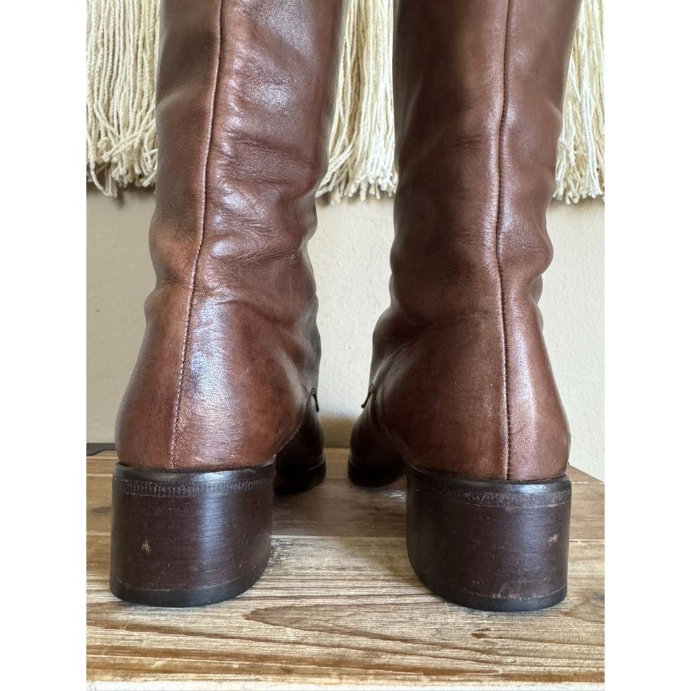 90s Vintage Charles David Brown Leather Lace Up Knee High Riding Boots Size 8 - Picture 14 of 16